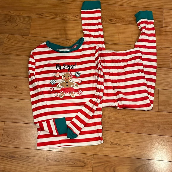 Christmas Pajamarama gingerbread red & white stripe with green trim. “Oh sugar” - Picture 1 of 4